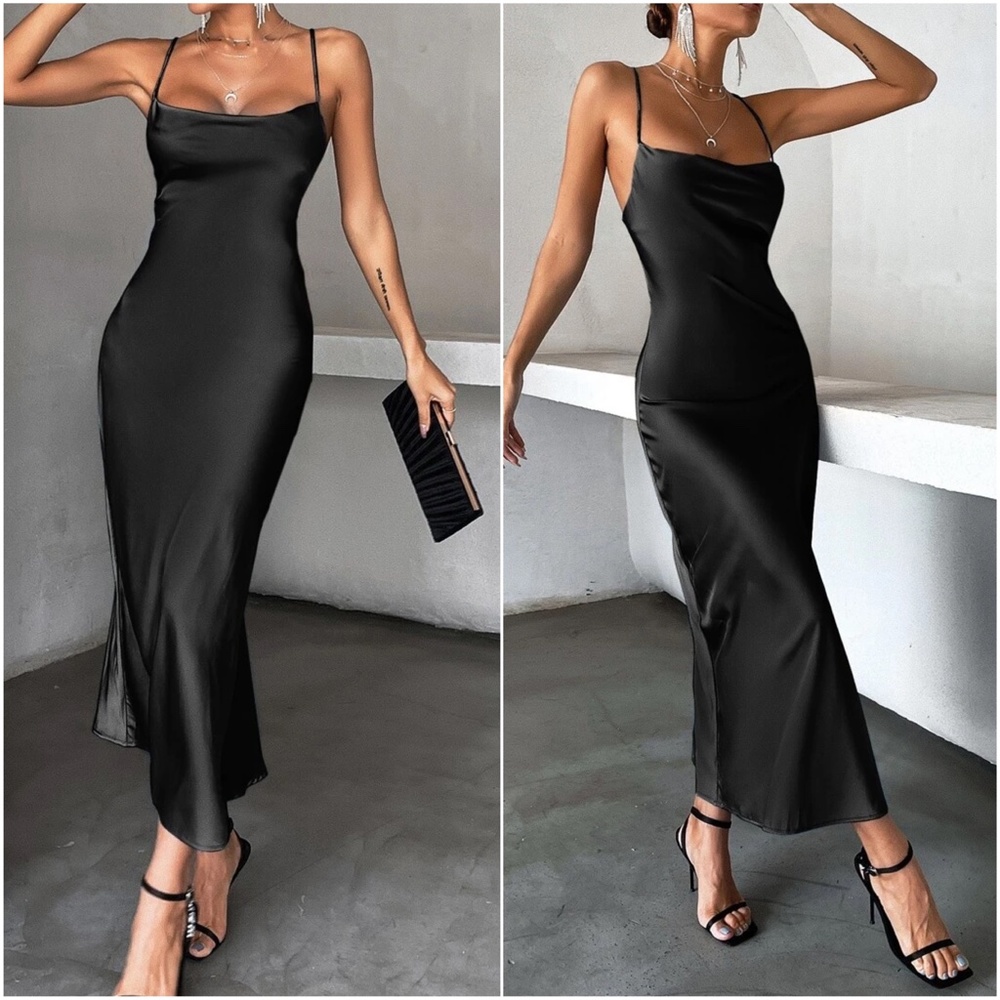 Luxe Satin Lace up back Backless Party Evening Dress - Picture 3 of 9